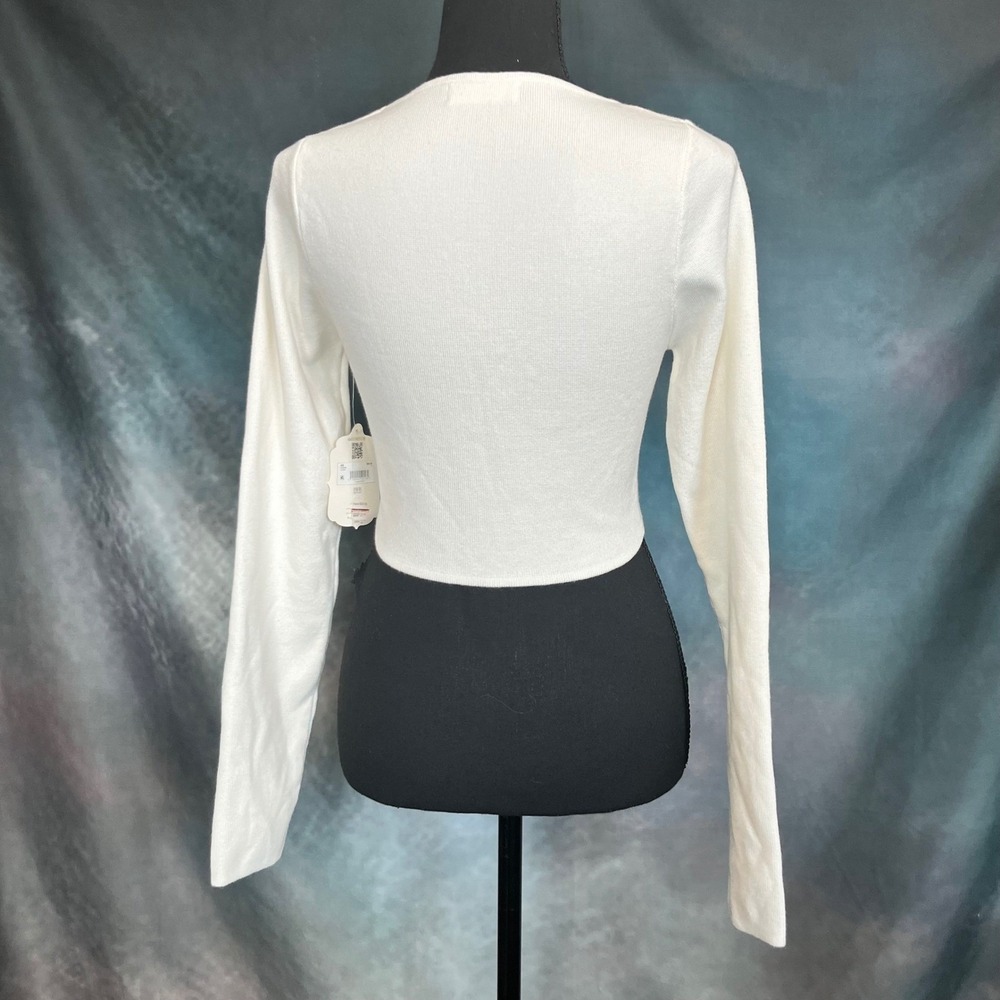 Altar State Womens White Square Neck Long Sleeve‎ Cropped Knit Sweater Top M - Picture 4 of 7